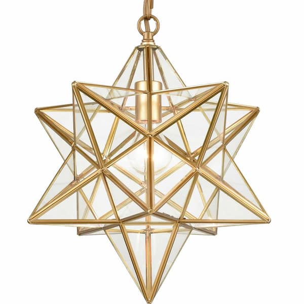 60-Watt 1-Light Gold Finished Shaded Pendant Light with Clear glass Glass Shade and No Bulbs Included