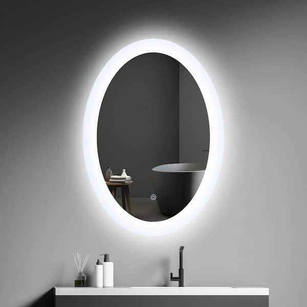 Modland Yuris 20 in. W x 28 in. H Small Oval Frameless Anti-Fog Wall Bathroom Vanity Mirror in Silver