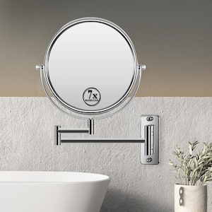 Wall Mirror 8 in. W x 8 in. H Round Swing Arm Wall Bathroom Makeup Mirror In Chrome 7x