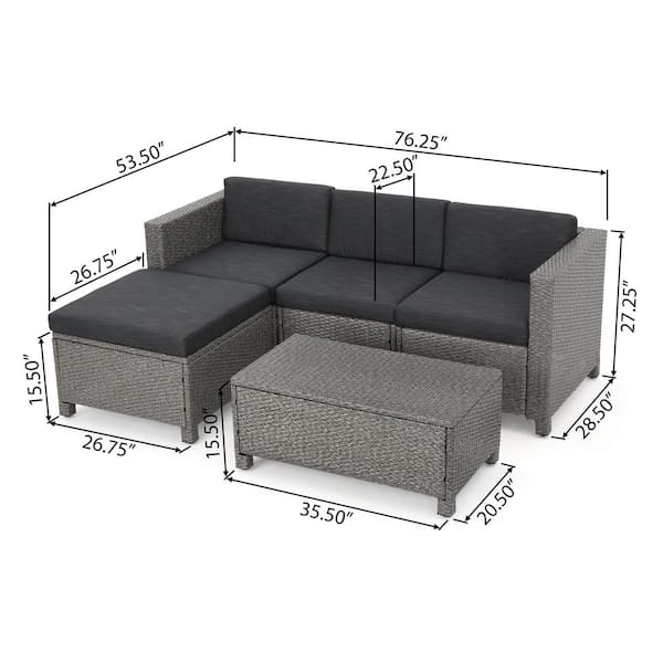 Noble House Camille Outdoor Aluminum 5 Piece V-Shape Sectional