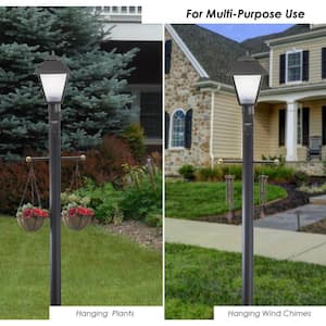 7 ft. Black Outdoor Lamp Post, Traditional In Ground Light Pole with Cross Arm and Grounded Convenience Outlet