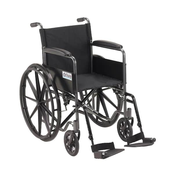 Drive Medical SSP118FA-SF Silver Sport 1 Folding Transport Wheelchair with  Full Arms and Removable Swing-Away Footrest, Black
