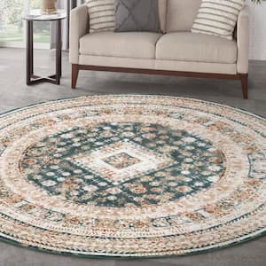 Thalia Green Ivory 5 ft. x 5 ft. All-over design Transitional Round Area Rug