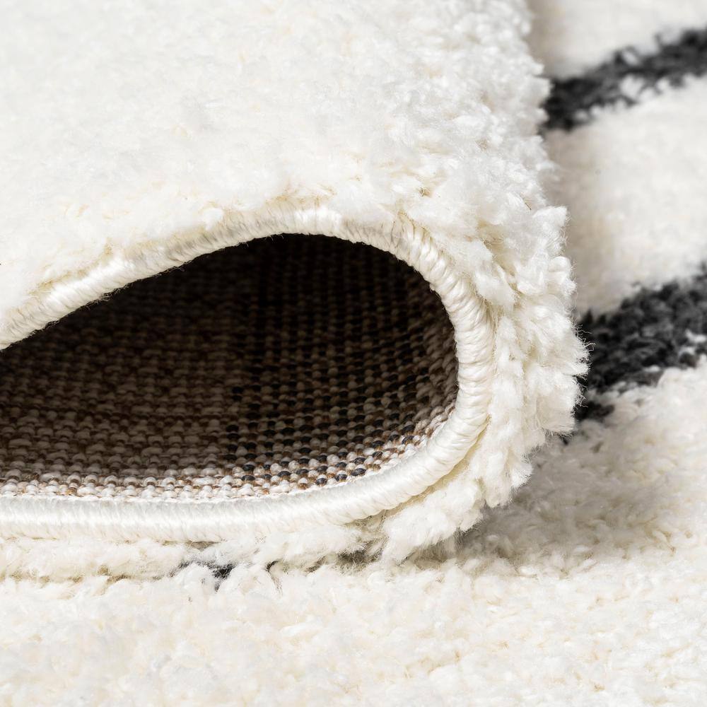 Alaro White and Gray Striped Shag Area Rug