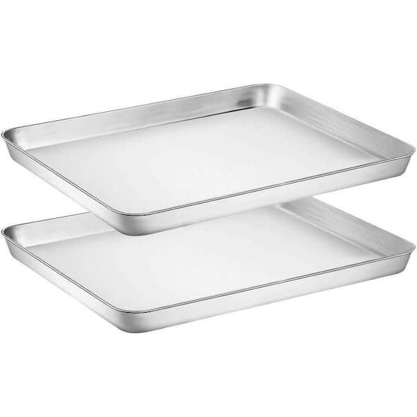 5 qt. Silver Stainless Steel Pots/Pans Baking Sheet Set with Non-Toxic Rust Free Oven Safe Easy Clean Sheet Pan (2 Pack)