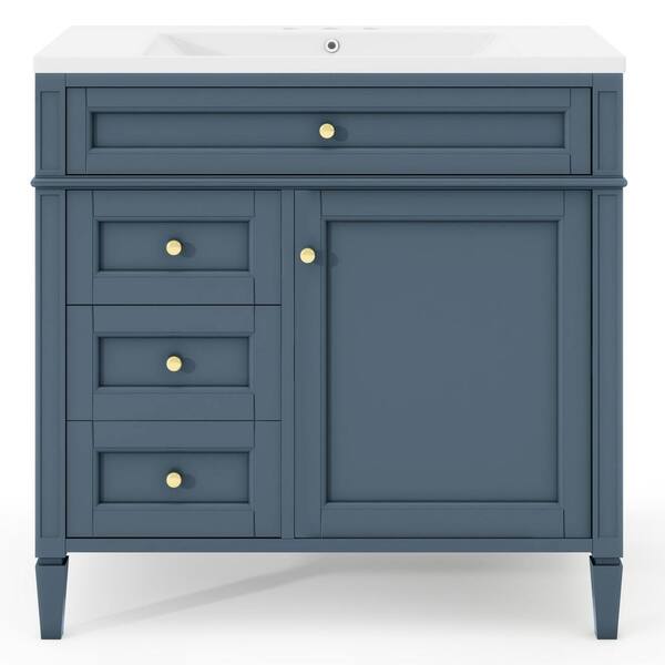 Boosicavelly 36 in. W x 18 in. D x 34 in. H Single Sink Freestanding Bath Vanity in Blue with White Cultured Marble Top