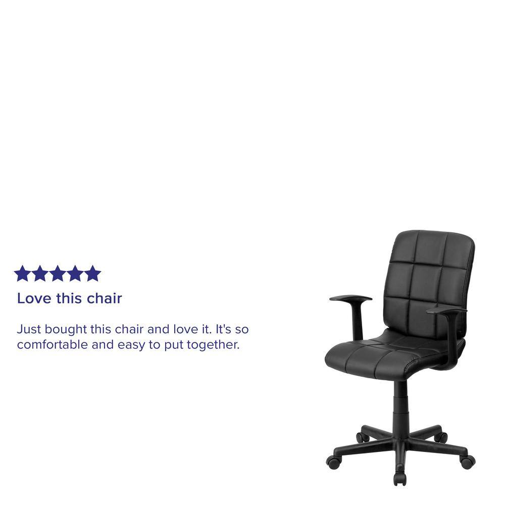 Mid-Back Black Vinyl Quilted Task Chair with Arms