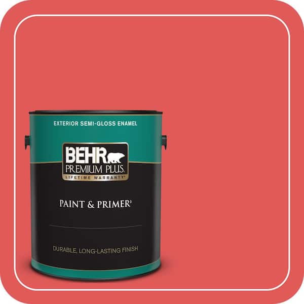 BEHR PREMIUM PLUS 1 gal. #150B-6 Firecracker Semi-Gloss Enamel Exterior Paint & Primer