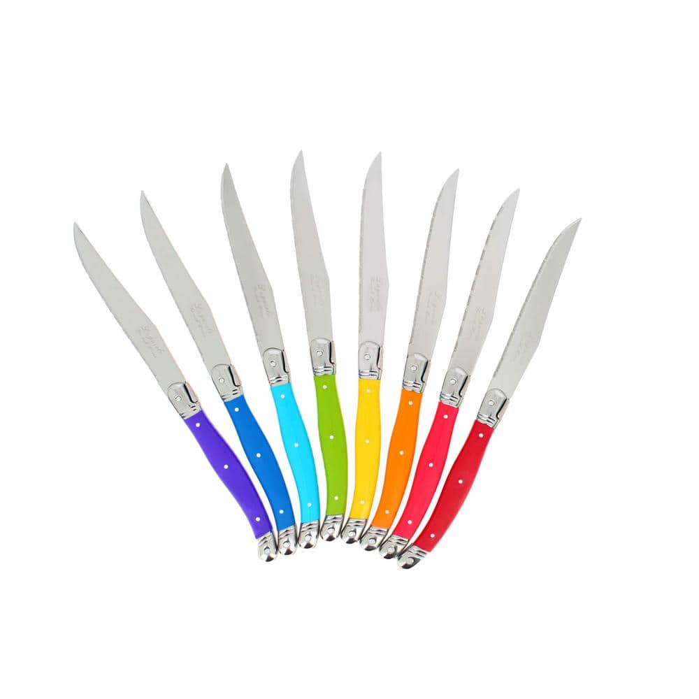 French Home Laguiole Steak Knives, Rainbow Colors, 8-Piece Set (Set of 8)