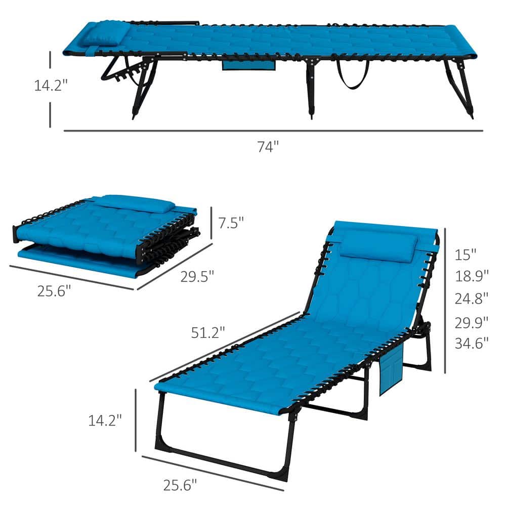 Light Blue Padded Folding Outdoor Chaise Lounge Set