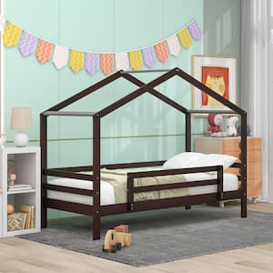 Espresso Twin Over Twin Bunk Bed with Roof, Slide and Ladder