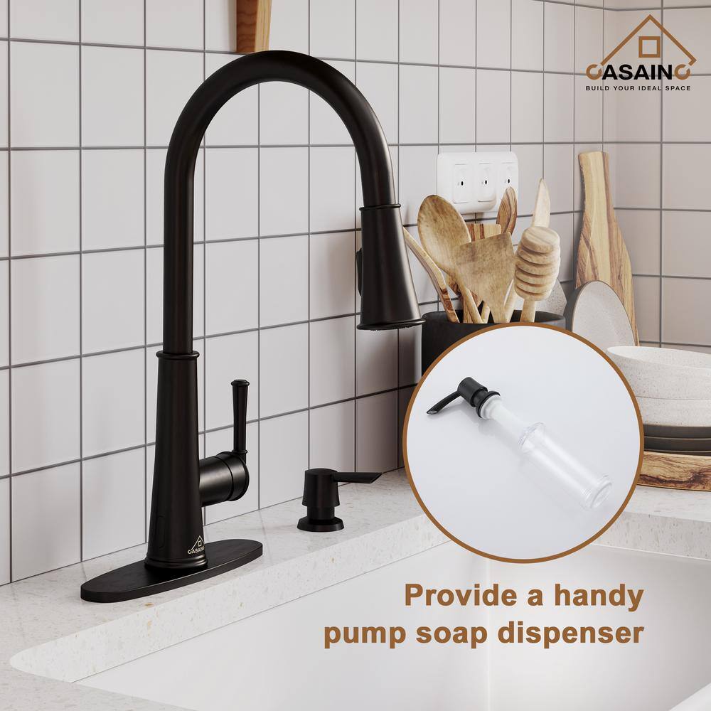 Matte Black Stainless Steel Pull-Down Kitchen Faucet with LED Light