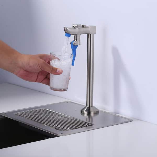 9.4 in. Deck Mount Glass Filler Faucet, Push-Back Glass Filling Station with Male Shank Pedestal in Brushed Nickel