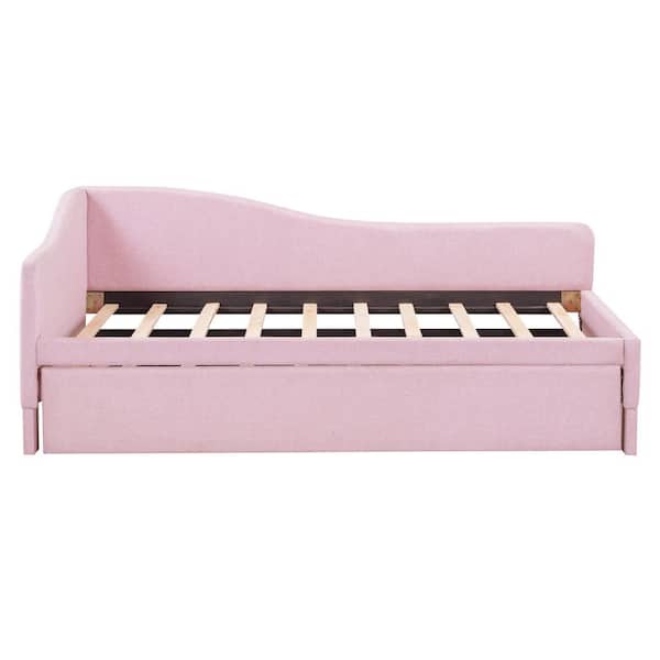 Pink Twin Daybed with L-Shaped Upholstered and Pop Up Trundle