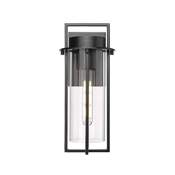 Millennium Lighting Russell 14 in. 1-Light Powder Coated Black Outdoor Hardwired Cylinder Wall Sconce with Clear Glass