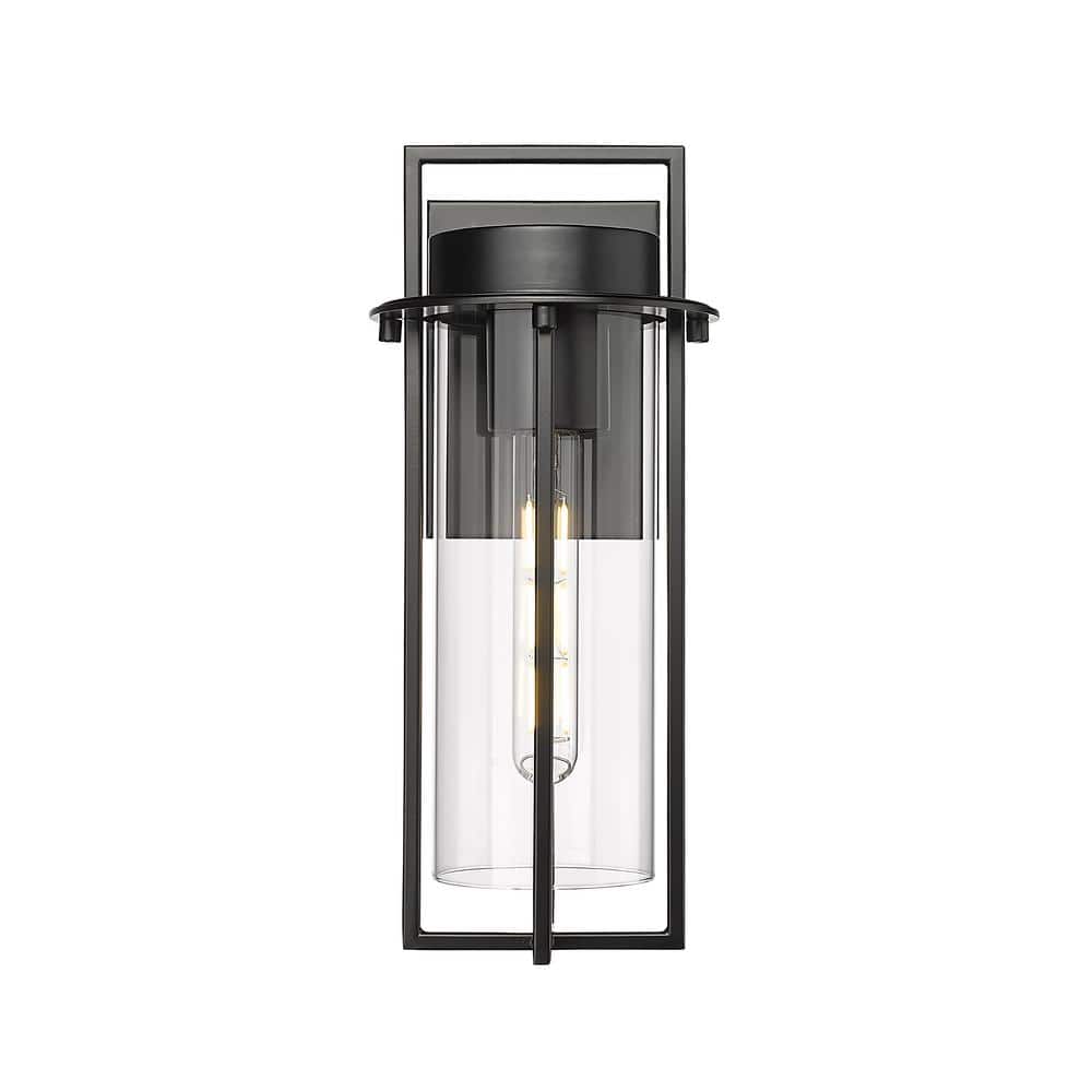Russell 14 in. 1-Light Powder Coated Black Outdoor Hardwired Cylinder Wall Sconce with Clear Glass price history on PriceWatchPro