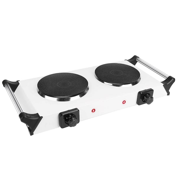 Aoibox Electric 2-Burner Maximum Heating Surface Diameter 10.24 in. in 932F in Silver Hot Plate with 5 Temperature Adjustments