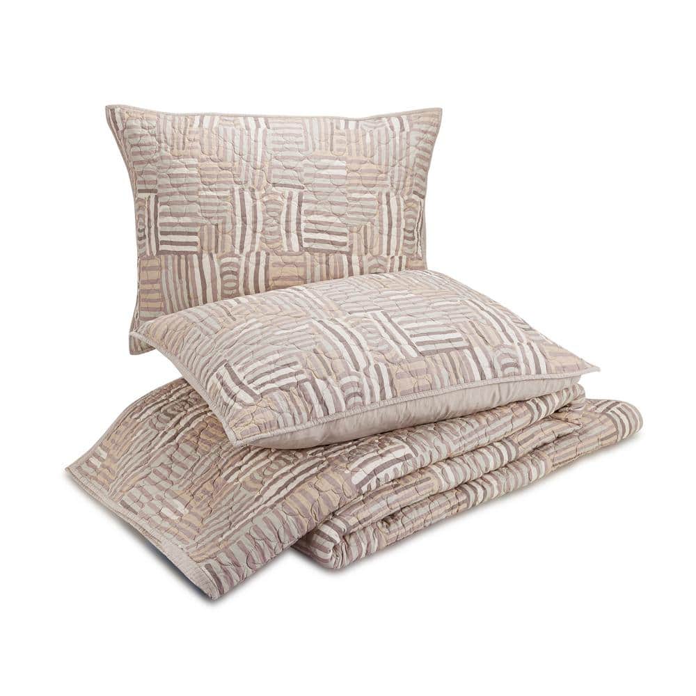 Gray and Taupe Cotton King Quilt Set with Reversible Shams