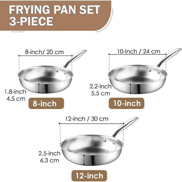Cook N Home 8 in. /10 in. /12 in. Tri-Ply All Clad 18/10 Stainless