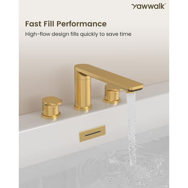 YAWWALK Double Handle Deck Mount Roman Tub Faucet with 360° Swivel