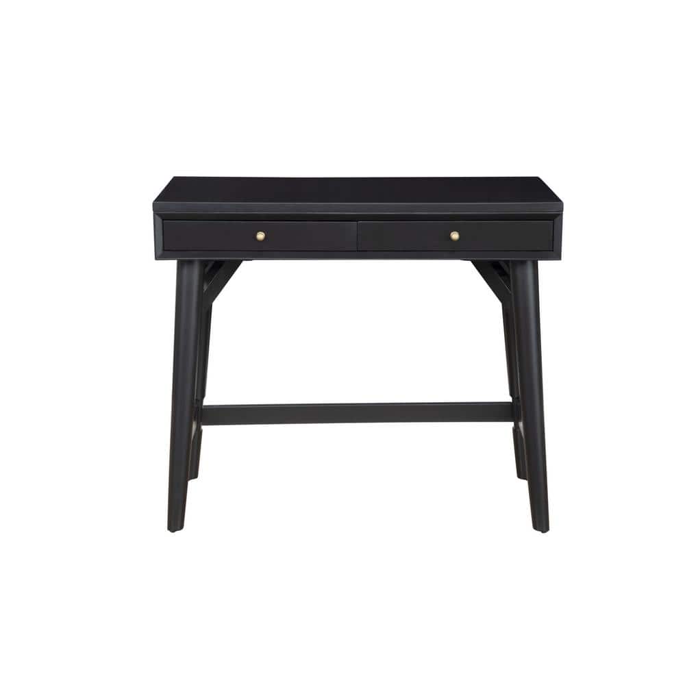 36 in. Rectangular Black Wood 2 Drawers Writing Desk
