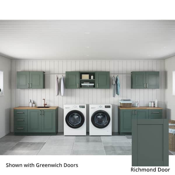 MILL'S PRIDE Richmond Aspen Green Plywood Shaker Stock Ready to Assemble Kitchen-Laundry Cabinet Kit 24 in. x 84 in. x 190 in.