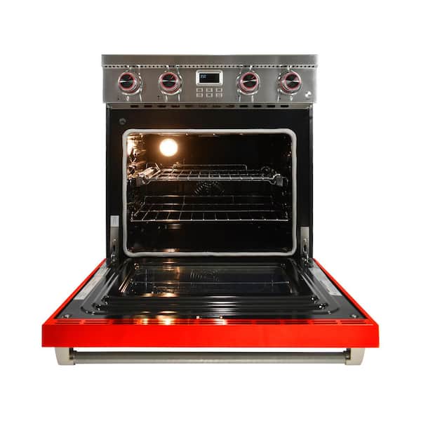Pro-Style 30 in. 4-Element Slide-In Electric Range with Convection in Stainless Steel with Red Oven Door
