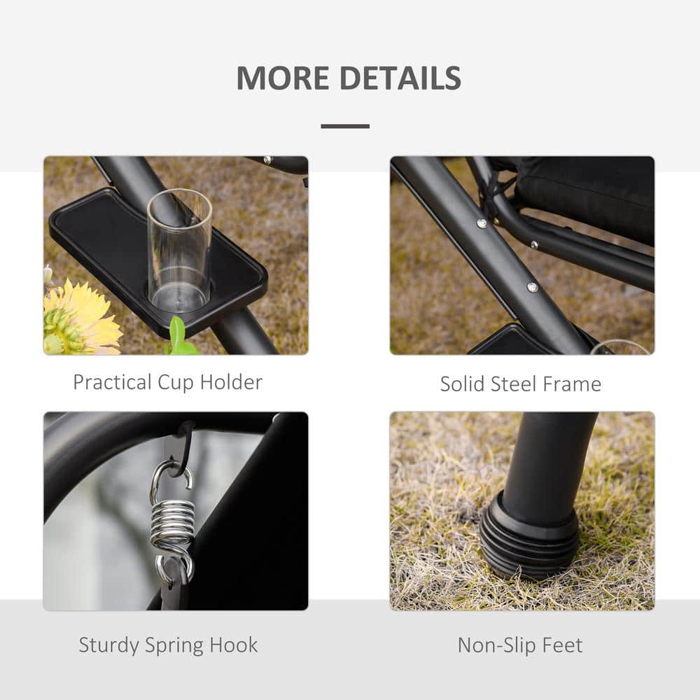 Modern Black Metal 2-Seater Outdoor Patio Swing Chair with Canopy