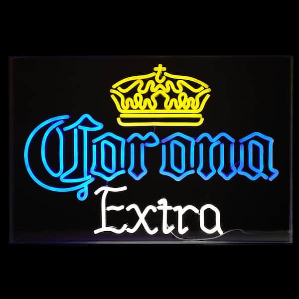 Corona Extra 16 in. x 24 in. Blue/Yellow Acrylic Corona Extra LED Wall Sign