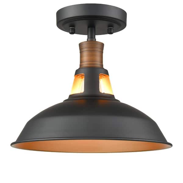 10.6 in. 1-Light Black Modern Semi-Flush Mount with No Glass Shade and No Bulbs Included 1-Pack