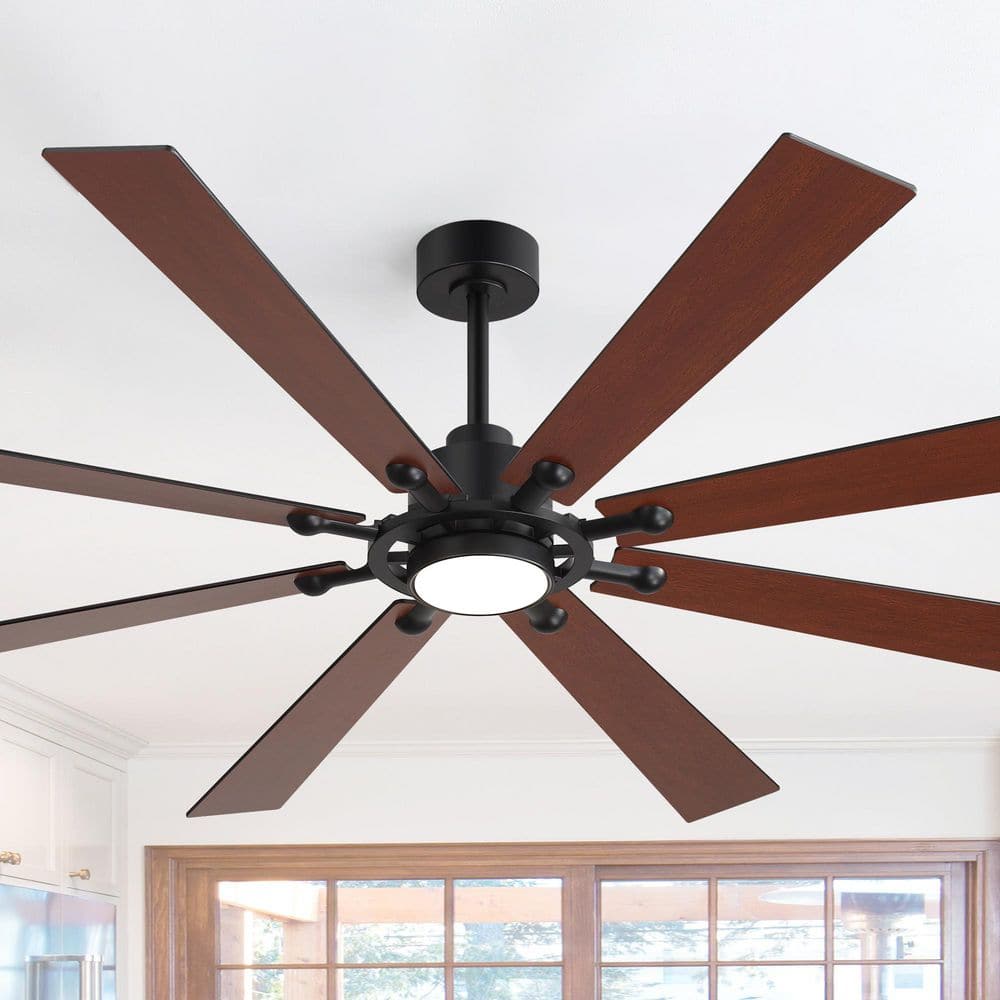Kharsa 72 in. Black Windmill Ceiling Fan with LED Light, Downrod, Black/Brown Blade and Remote Included price history on PriceWatchPro