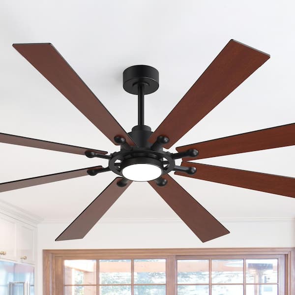 Kharsa 72 in. Black Windmill Ceiling Fan with LED Light, Downrod, Black/Brown Blade and Remote Included