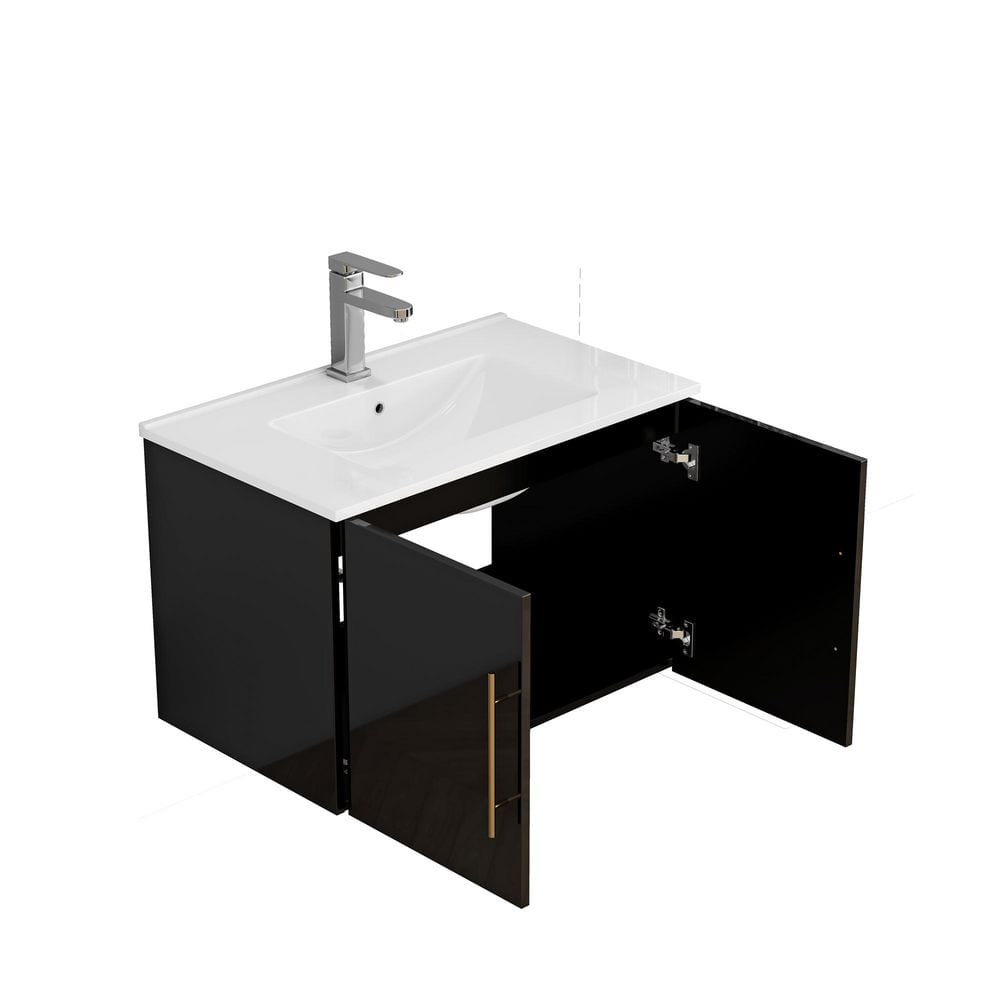 30 in. Floating Black Bath Vanity with White Ceramic Top price history on PriceWatchPro