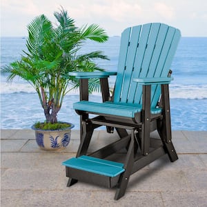 All Poly 27 in. 1-Person Black Frame Poly Resin Outdoor Fan Back Balcony Glider with Aruba Blue Seat