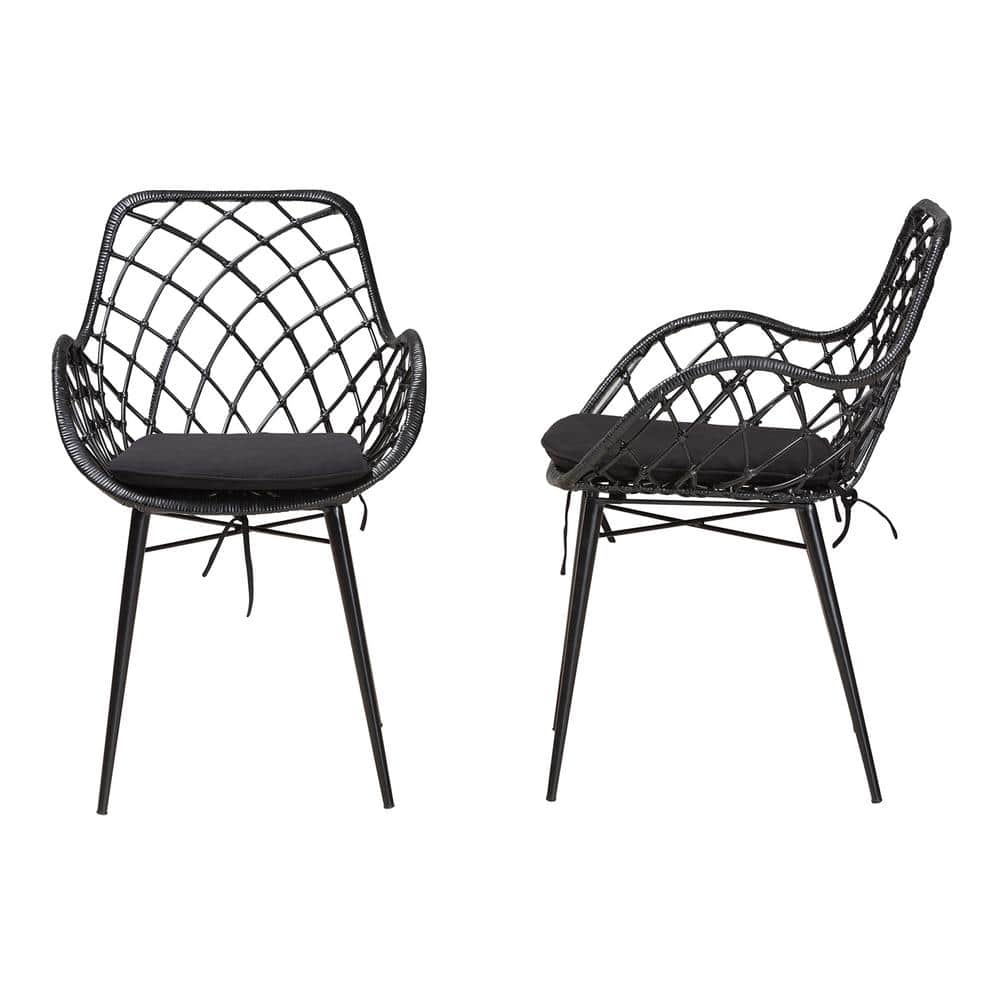 Ballerina Black Rattan and Metal Bohemian Dining Chair Set