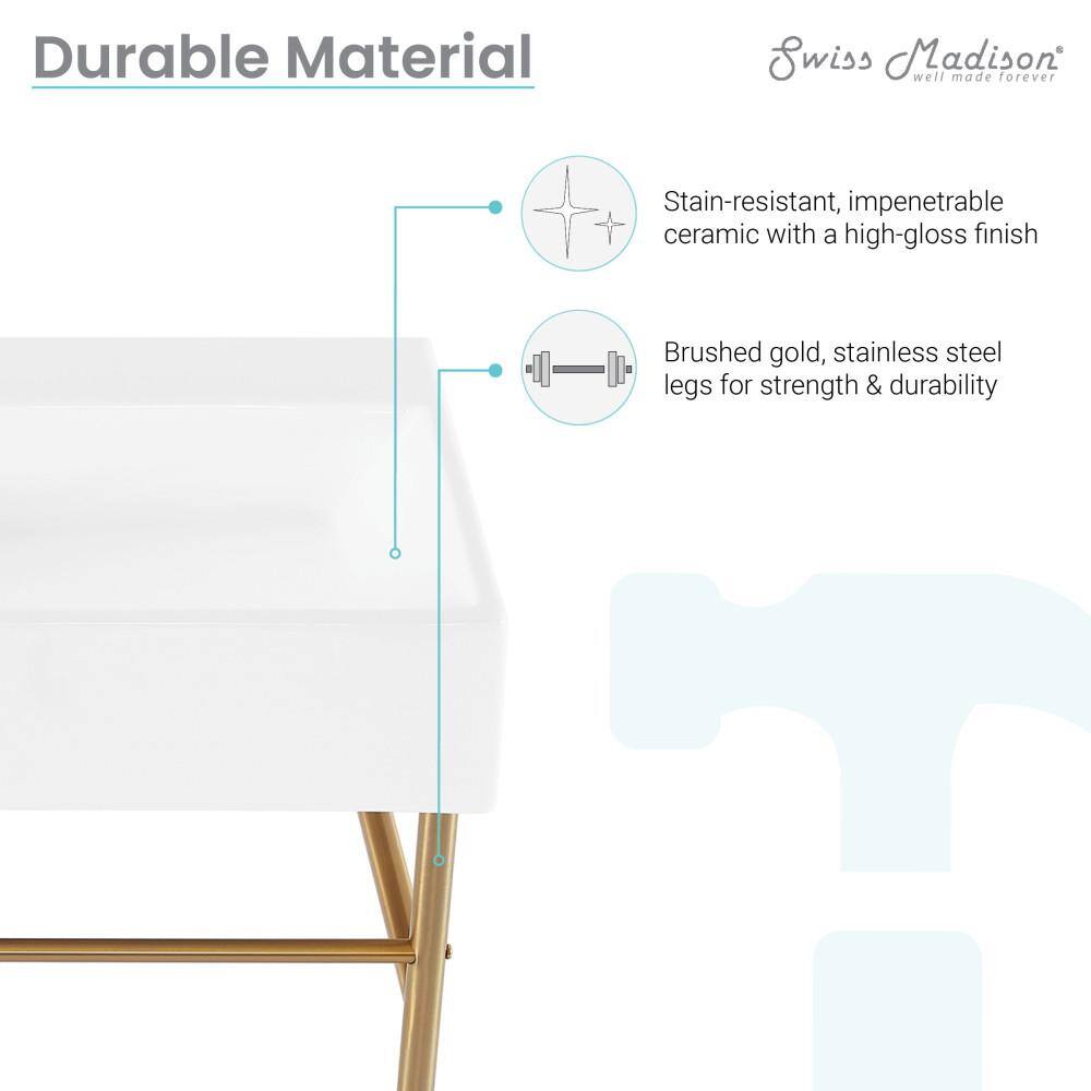 Claire 30" White Ceramic Console Sink with Brushed Gold Legs