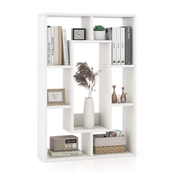 35.5 in. Tall White Engineered Wood 7-Shelf Geometric Bookcase with Open Storage and Tip-Resistant Hardware