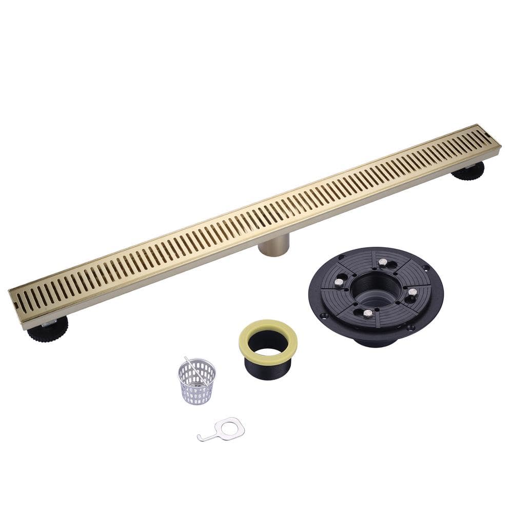 32 Inch Gold Stainless Steel Linear Shower Drain Kit