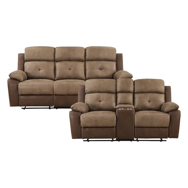 Anslee 84 in. W Pillow Top Arm Microfiber Rectangle 2-Piece Manual Reclining Sofa Set in Brown