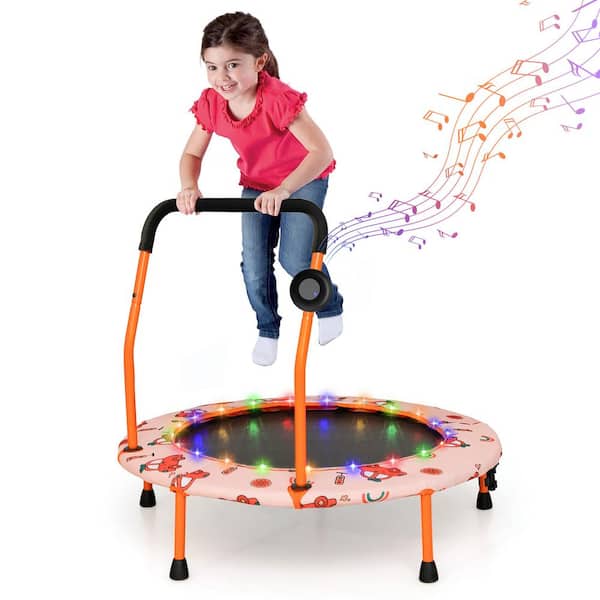 Gymax 36 in. Mini Toddler Trampoline w/LED Bluetooth Speaker Detachable Handle Kids Gifts Orange