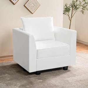 Contemporary 1-Piece Air Leather Stylish Accent Chair with Storage for Living Room in Bright White