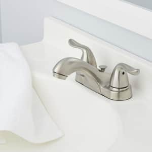 Constructor 4 in. Centerset Double Handle Low-Arc Bathroom Faucet in Brushed Nickel