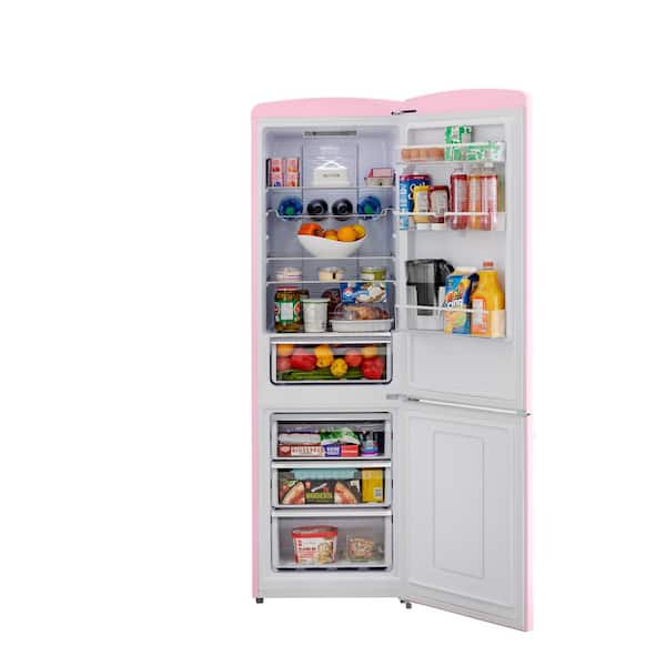 iio RR2 12 Cu. ft. Retro Refrigerator Full Size Fridge Bottom Freezer Frost Free MultiFlow 360° Finish: Rose Pink