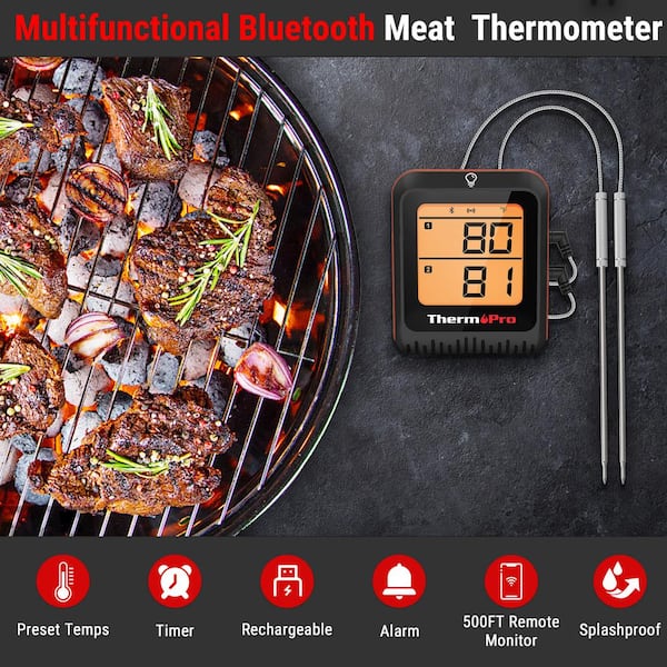 ThermoPro TP25 500ft Wireless Bluetooth Meat LCD Thermometer with 4  Temperature Probes Smart Digital Cooking BBQ Thermometer for Grilling Oven  Food