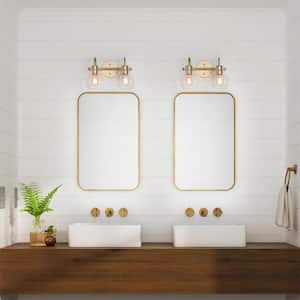 Modern Light Gold Bathroom Vanity Light 13 in. W 2-Light Powder Room Wall Light with Globe Clear Glass Shades