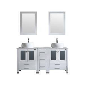 60 in. W x 22 in. D Bath Vanity in White MDF with Ceramic Vanity Top in White with White Basin and Mirror