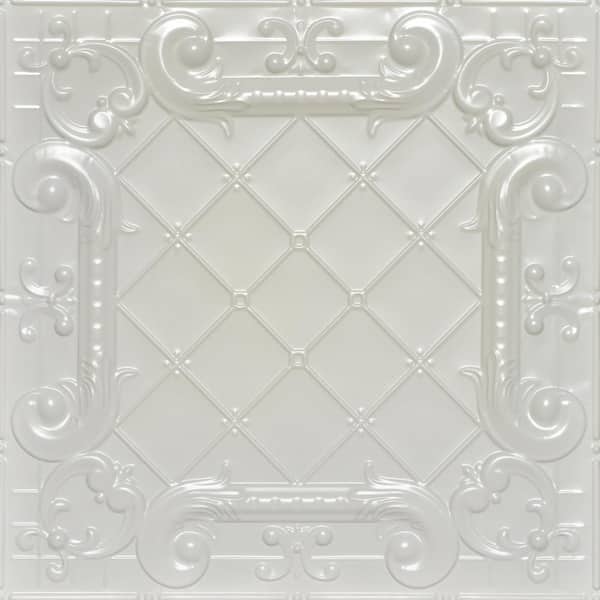 Romeo, Romeo Eggshell White 2 ft. x 2 ft. Decorative Nail Up Tin Ceiling Tile (24 sq. ft. /Case)