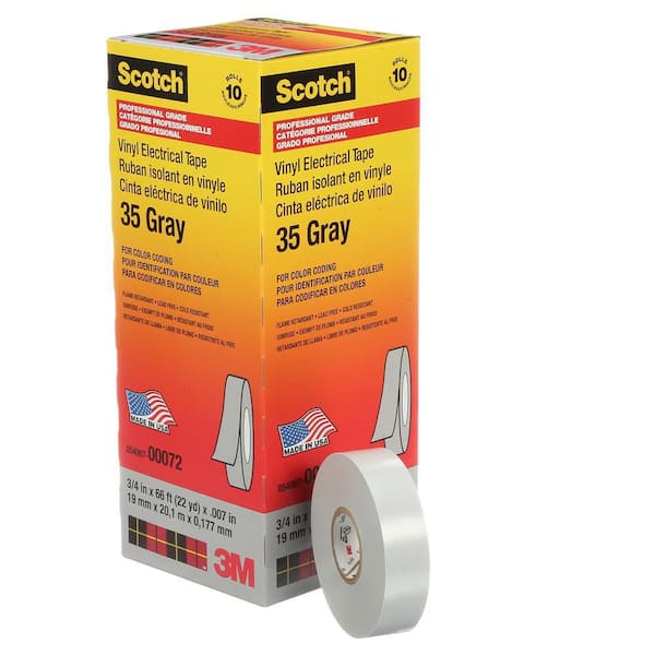 Scotch 3/4 in. x 66 ft. Vinyl Color Coding Electrical Tape, Gray (Case Pack of 10)