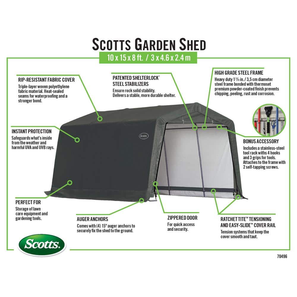 Scotts 10' x 15' Green Steel Frame Storage Shed