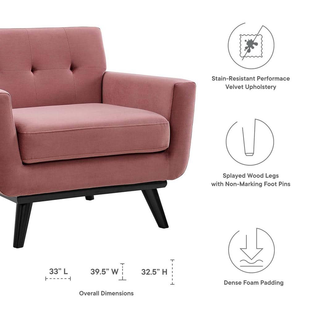 Dusty Rose Velvet Accent Chair with Tufted Back and Wood Legs